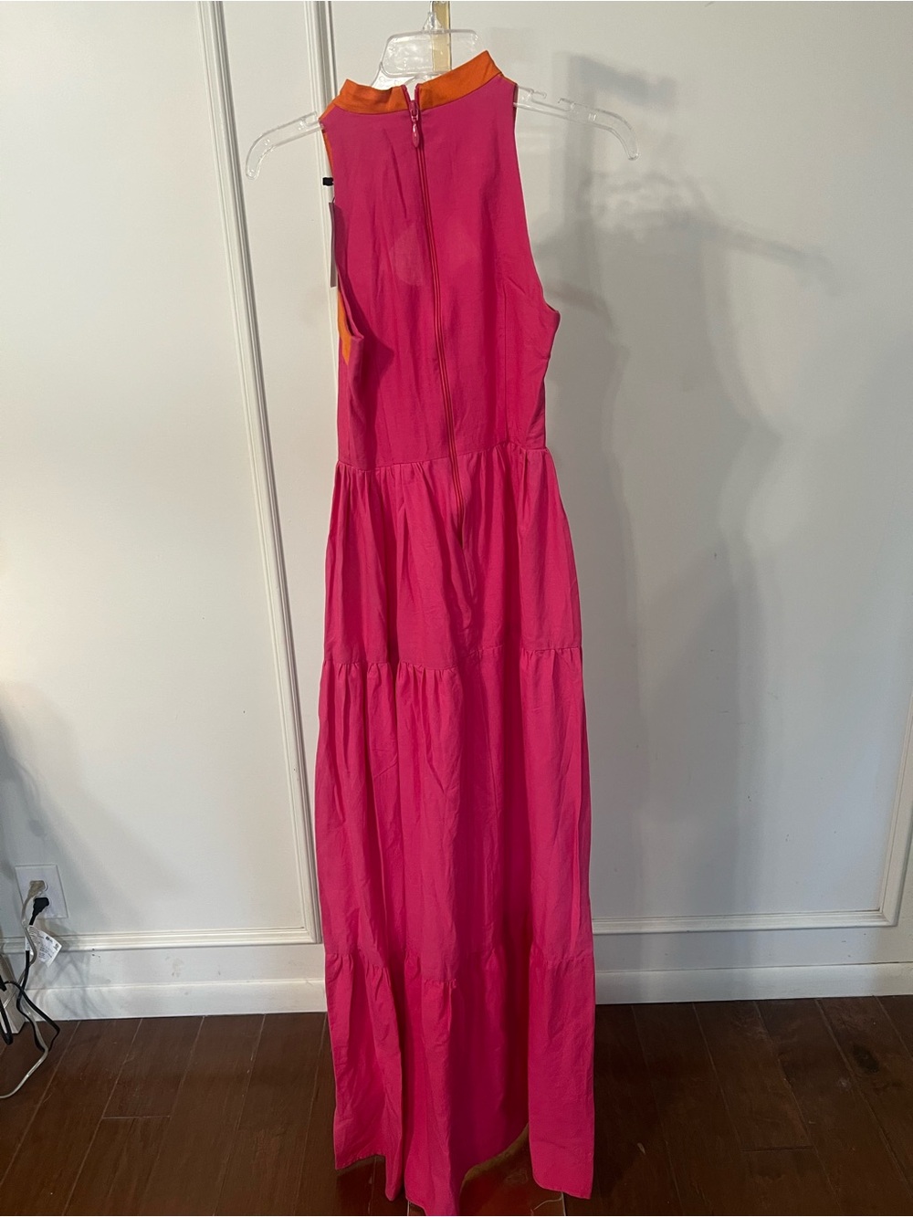 Sleeveless Pink Maxi Dress with Orange Yoke - Picture 4 of 6